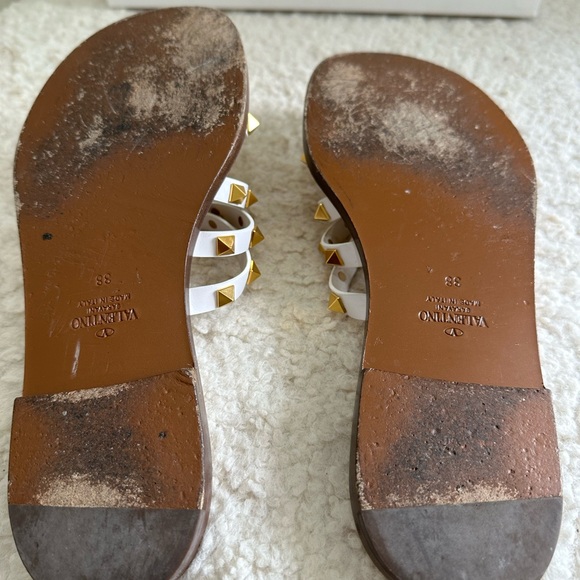 Valentino White and Gold Studded Sandals. Size 38 - Picture 6 of 6